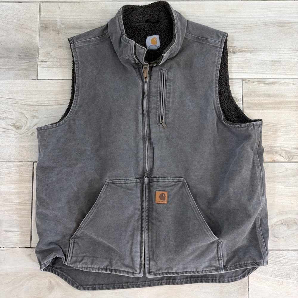 Carhartt Vest Gravel Gray Sandstone Sherpa Lined Mock Men's XL